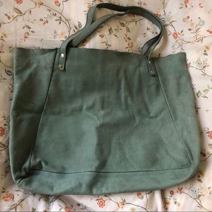 American Apparel Green Suede Leather Tote Bag